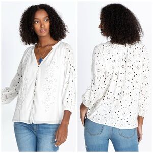 Johnny Was Chise Button Down Shirt Small eyelet white cream